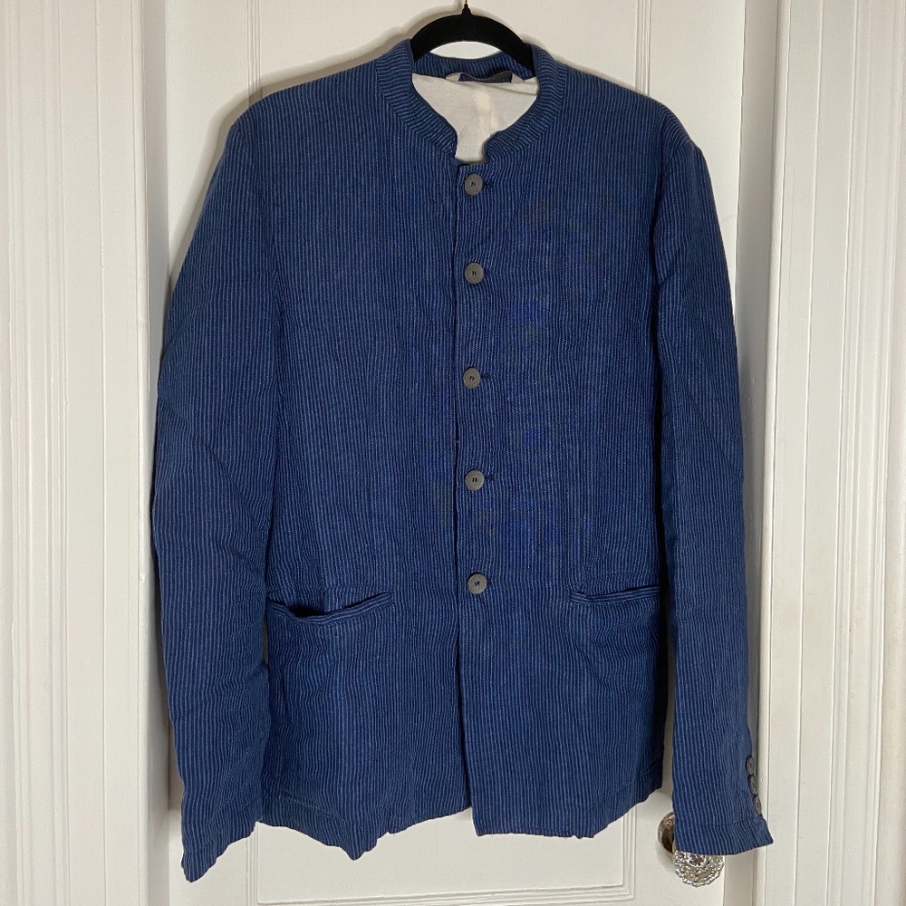 Zara Blue Striped Linen Blazer 36R